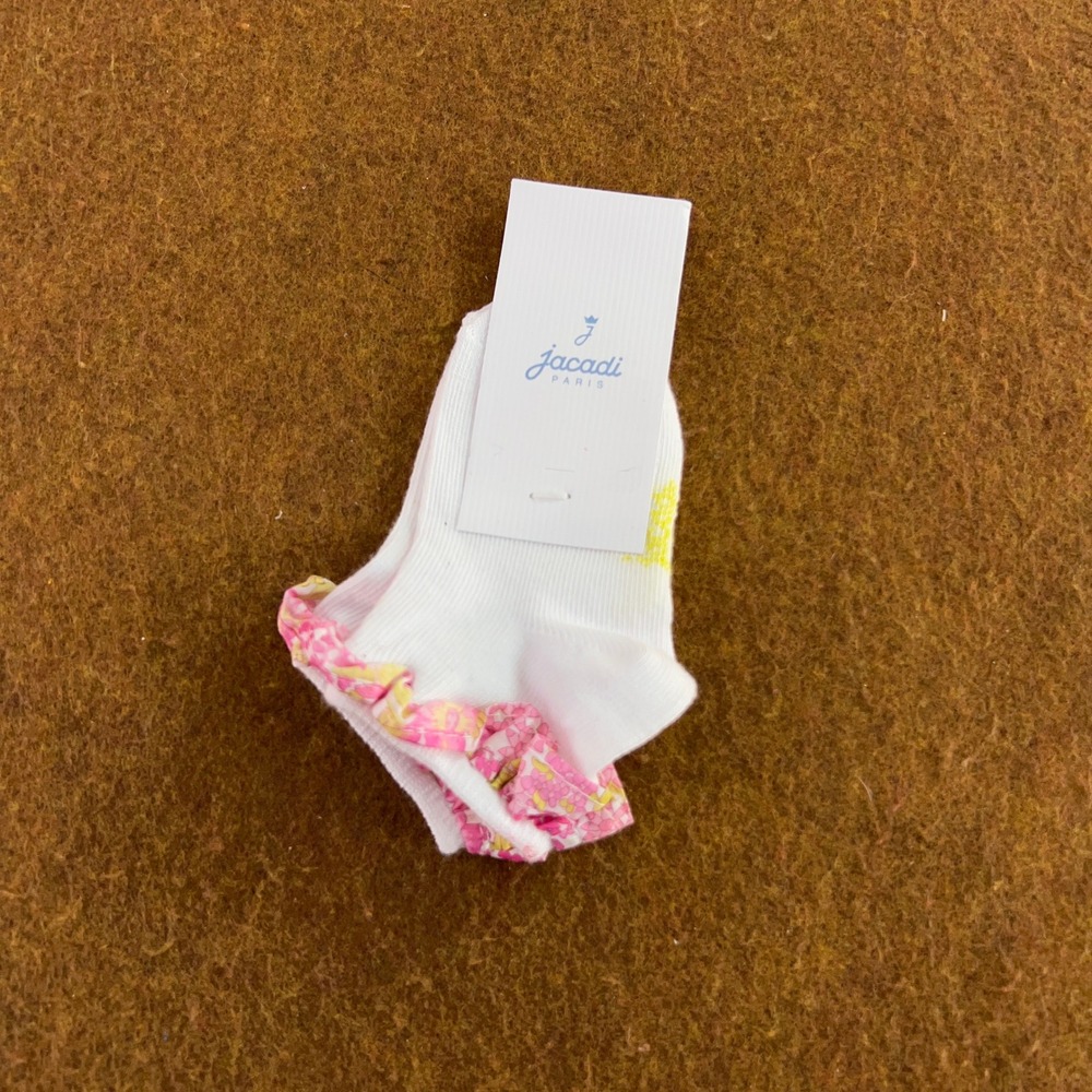 Jacadi Baby Girls 19/20 White Pink Floral Ruffle Trim Ankle Socks NWT